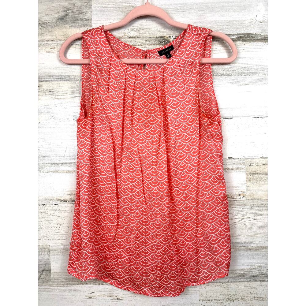 Talbots Womens 8 Coral White Silk Sleeveless Blouse Lightweight Summer Top Luxe
